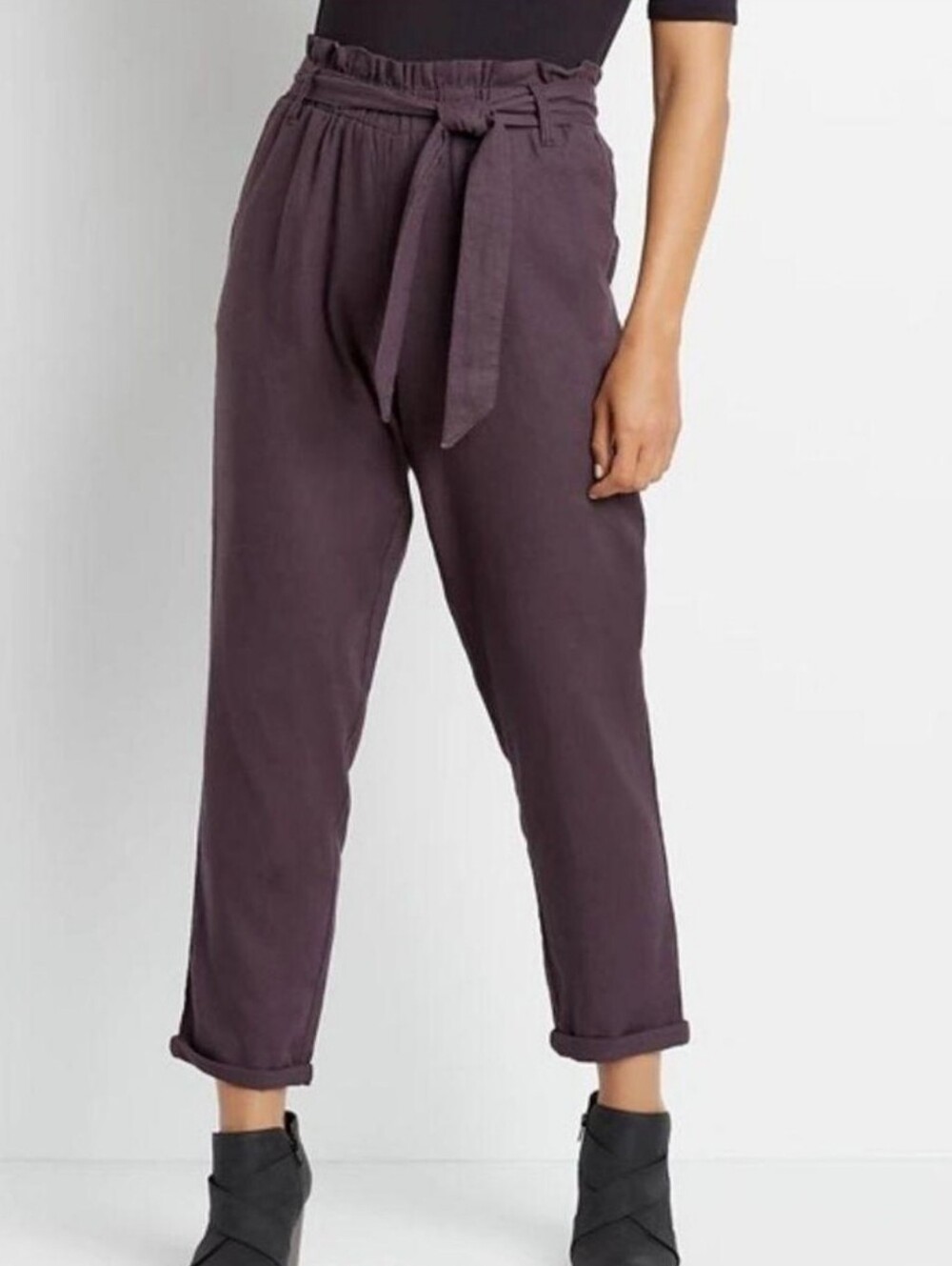 Old Navy Paperbag Purple High Waisted Pants Belt Small Petite summer Goth Edgy